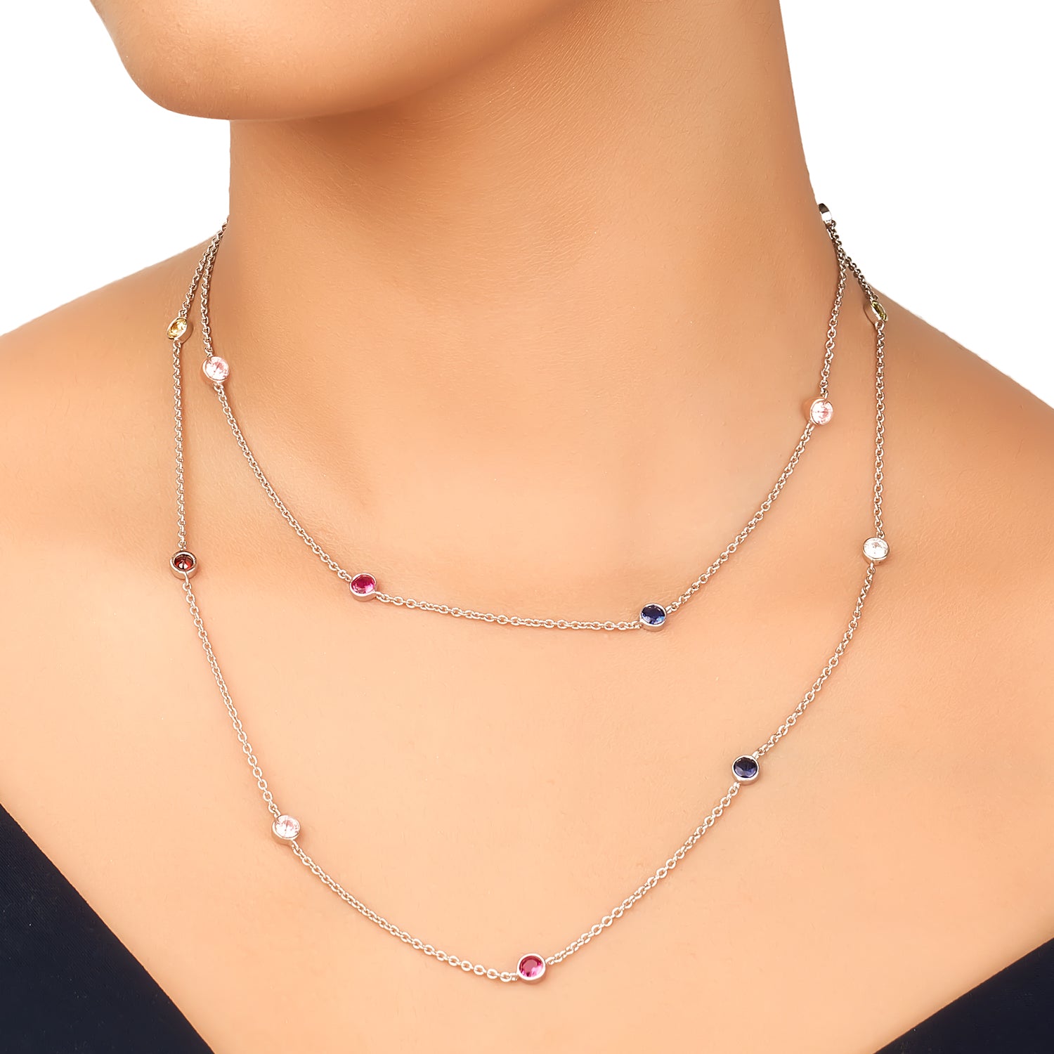 Kaleidoscope Bezel Set Long Necklace